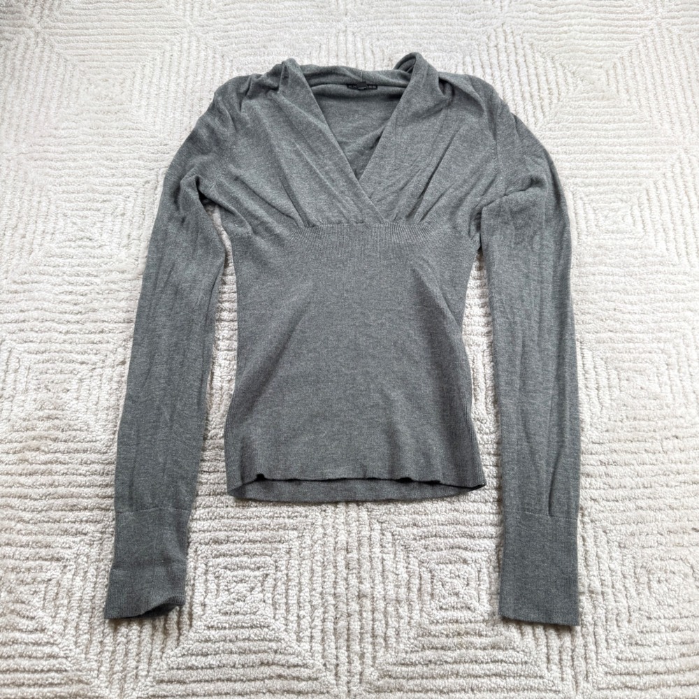 Express Sweater Womens S Grey Cashmere Surplice V Top Quiet Luxury Y2K Vampire